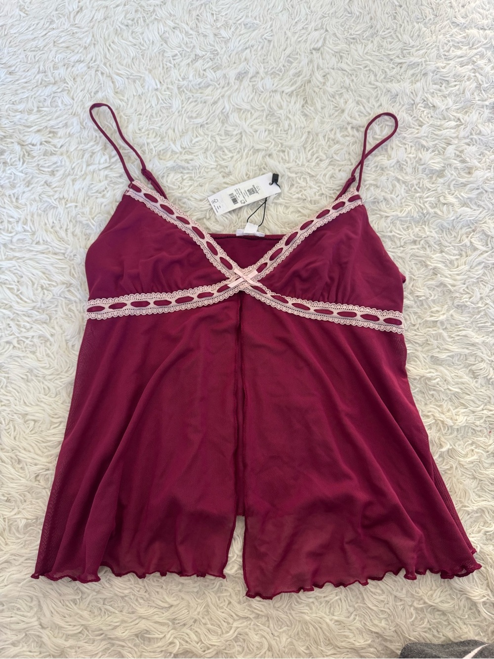 Garage Burgundy Chemise with Lace Trim